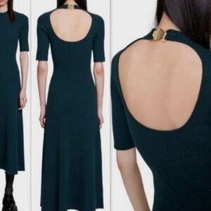 MAJE Cutout Back Wool Blend Ribbed Knit Midi Sweater Dress sz 40$415